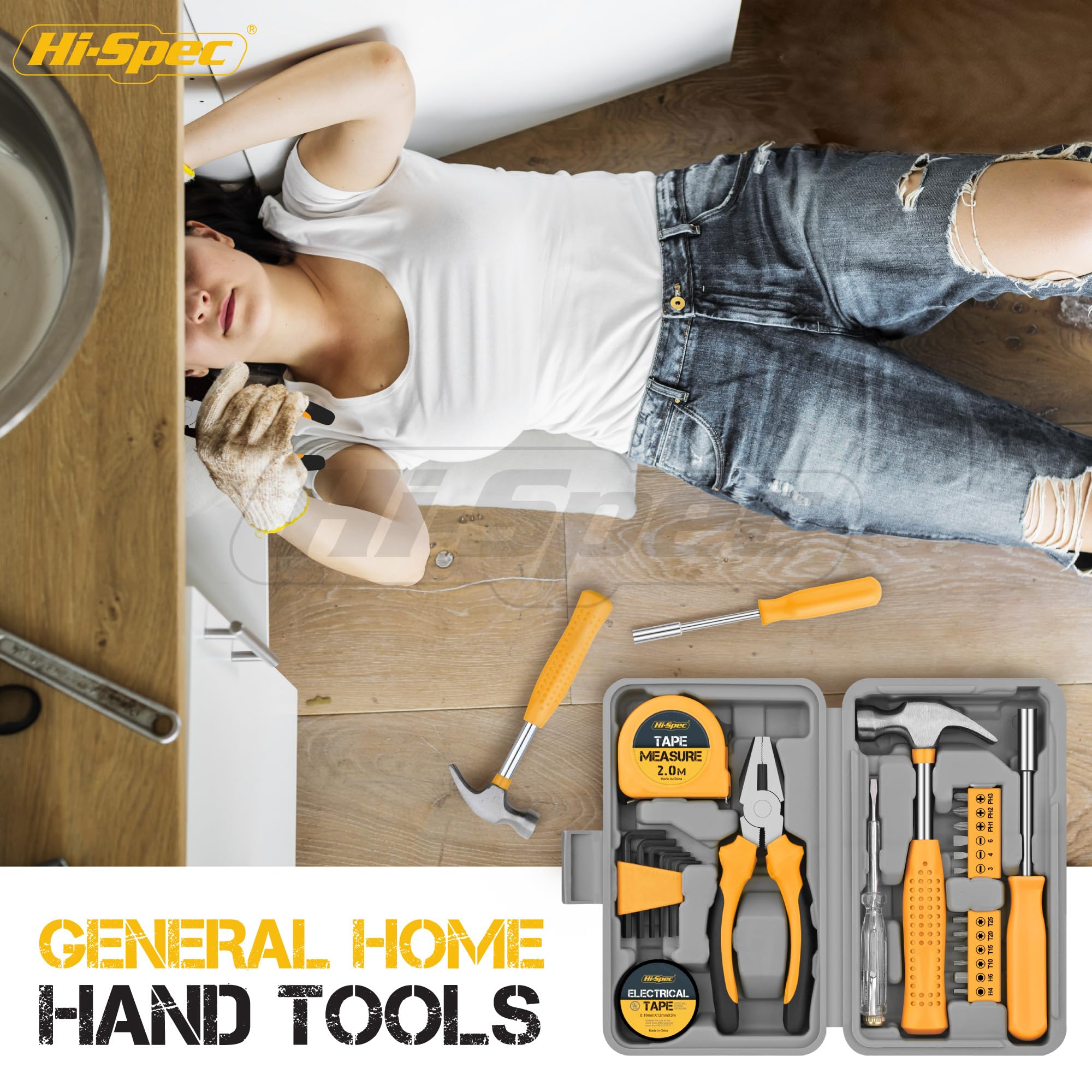 Hi-Spec 24pc Yellow Household DIY Tool Kit. Small Mini Box Set of Starter Basic Tools for Home & Office